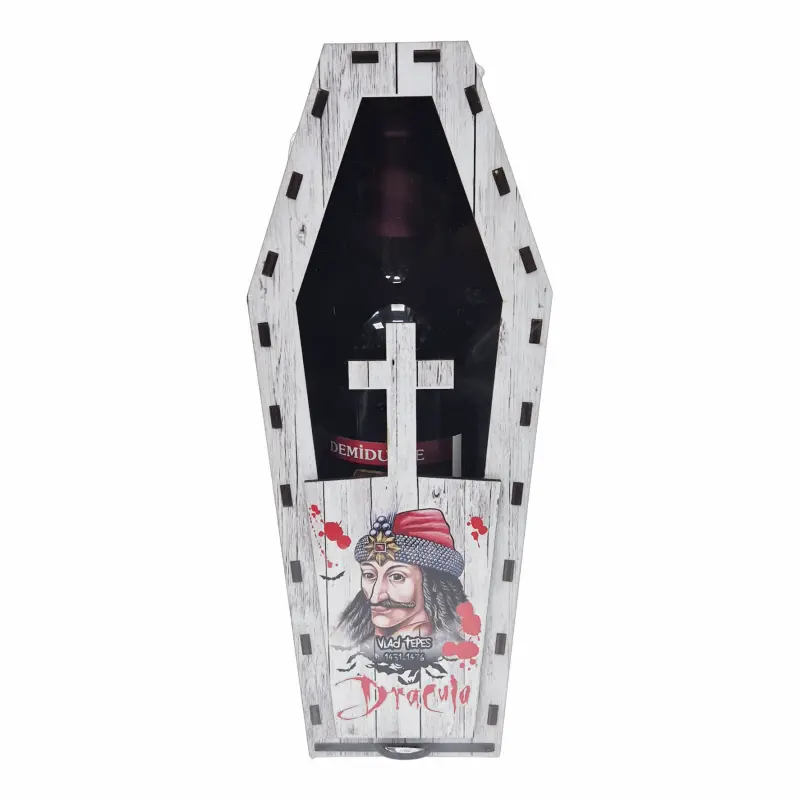 Dracula, vlad tepes romania, cutie sicriu cu sticla vin